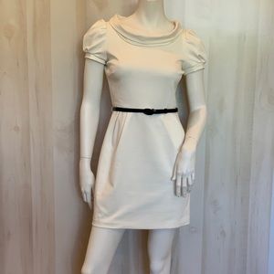 Ali Ro off white dress with black patent belt 4